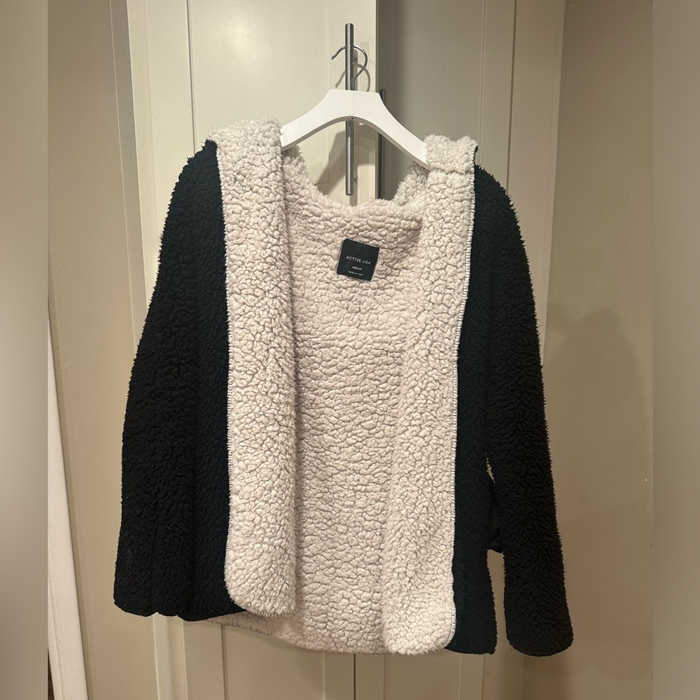 Cardigan Style Sherpa Sweater with Hoodie